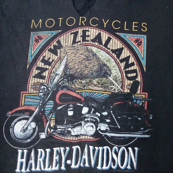 Vintage Harley-Davidson New Zealand T-Shirt Chopped Distressed - Picture 1 of 7